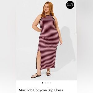 Torrid Striped Maxi Rib Bodycon Slip Dress - Size 4